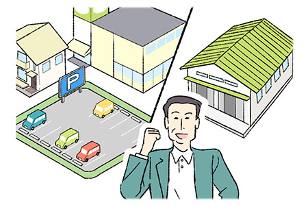 商業地の駐車場、使わなくなった作業所、倉庫